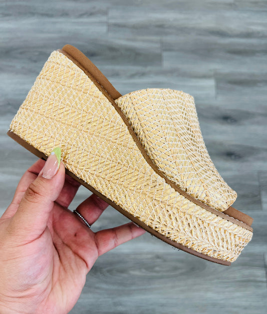 Corkys Gold Wash Raffia Mugshot Wedge Sandals