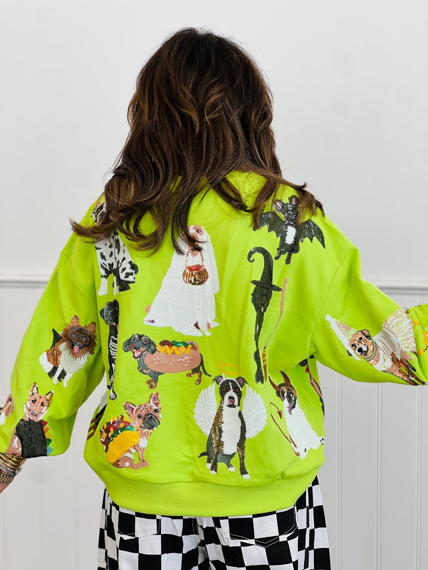 Queen Of Sparkles Lime Green Halloween Dogs Sweatshirt (Reg. and Plus)