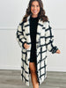 Black/White Oversized Plaid Longline Coat (Reg. and Plus)