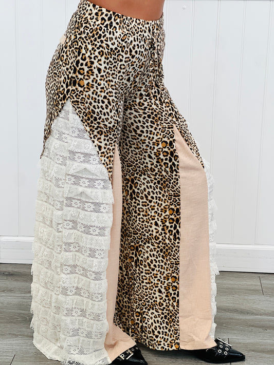 POL Nude Beige Cheetah Layered Crochet Lace Pants (Reg.)