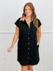 Black Twill Suede Mini Shirt Dress  (Reg & Plus)