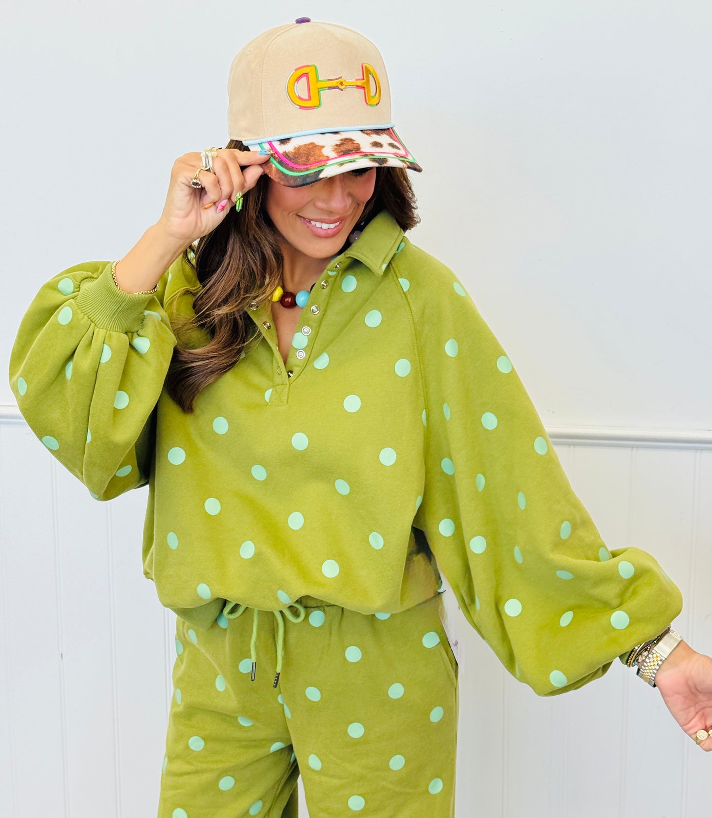 Polka Dot Collared Sweatshirt (Reg.) - 4 Colors