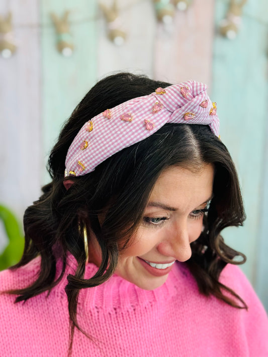 TJ - Girly Pink Plaid Headband