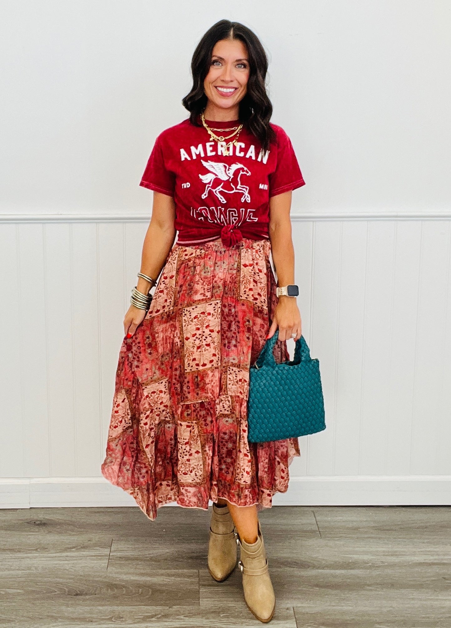 Red American Cowgirl Mineral Washed Tee (Reg. and Plus)
