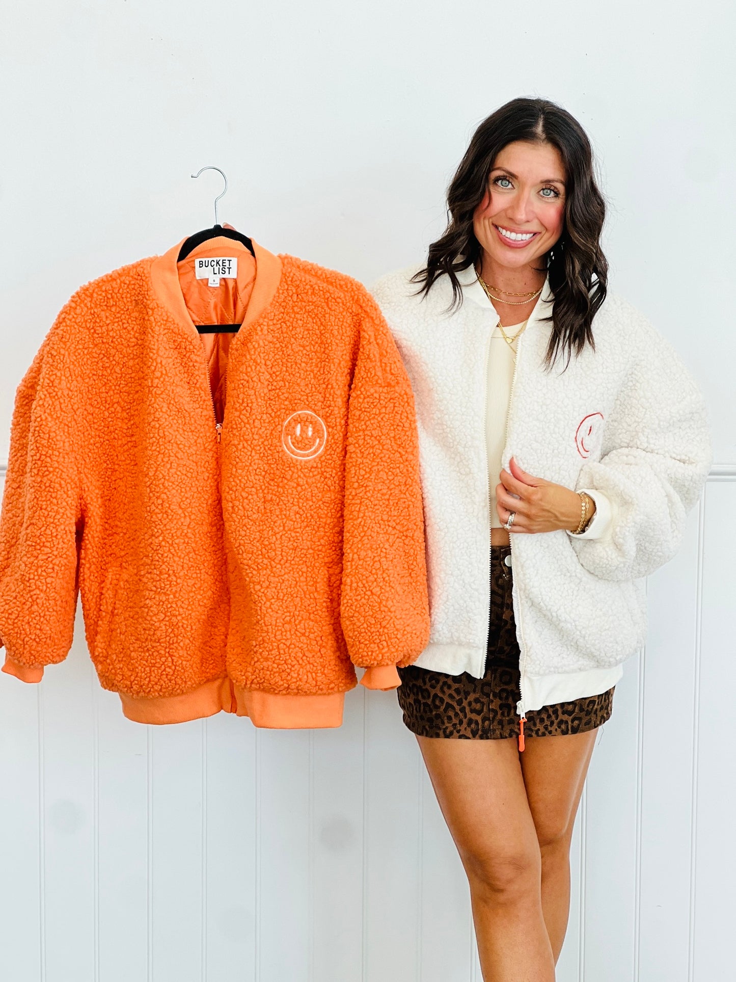 Keep Smiling Sherpa Jacket (Reg.)-2 Colors
