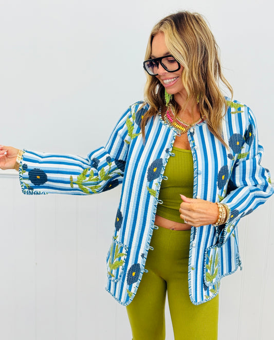 POL Blue Multi Striped Floral Jacket (Reg.)