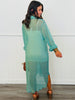 Blue/Yellow Shimmer Sheer Longline Top (Reg. and Plus)