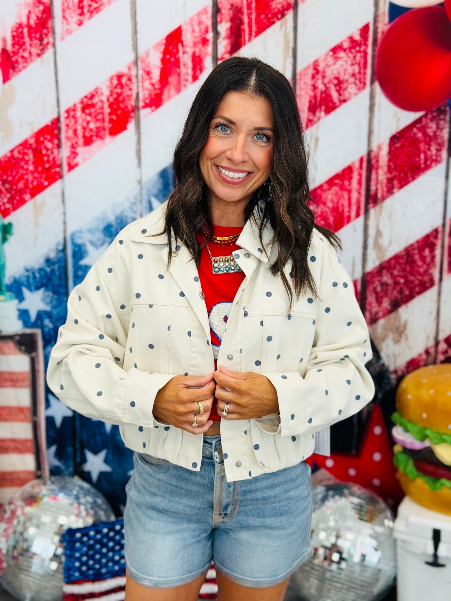 Cream/Navy Polka Dot Bubble Hem Jacket (Reg.)
