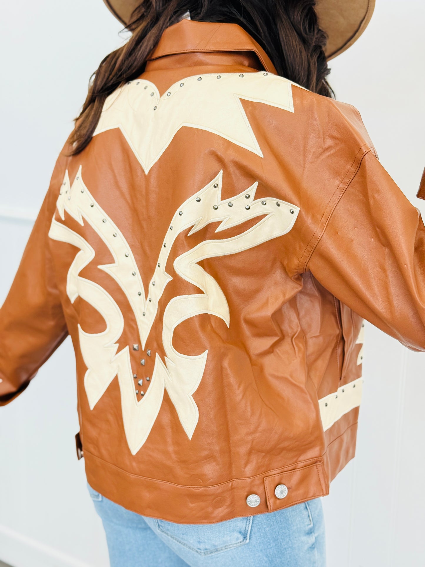 Sienna Brown Faux Leather Studded Jacket (Reg.)