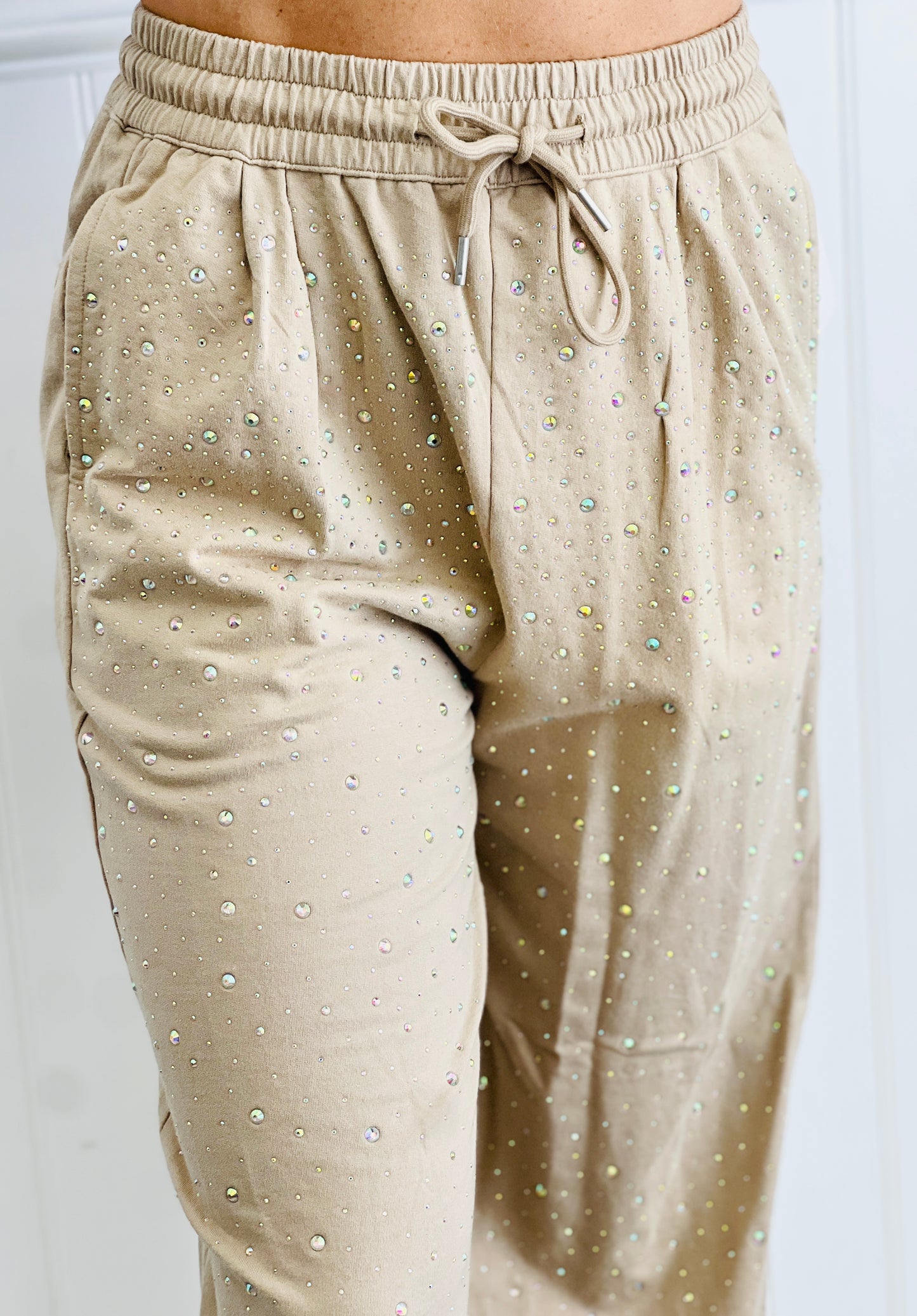 Sand Rhinestone Wide Leg Pants (Reg. and Plus)