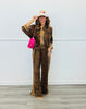Brown Leopard Contrast Trim Shirt (Reg & Plus)