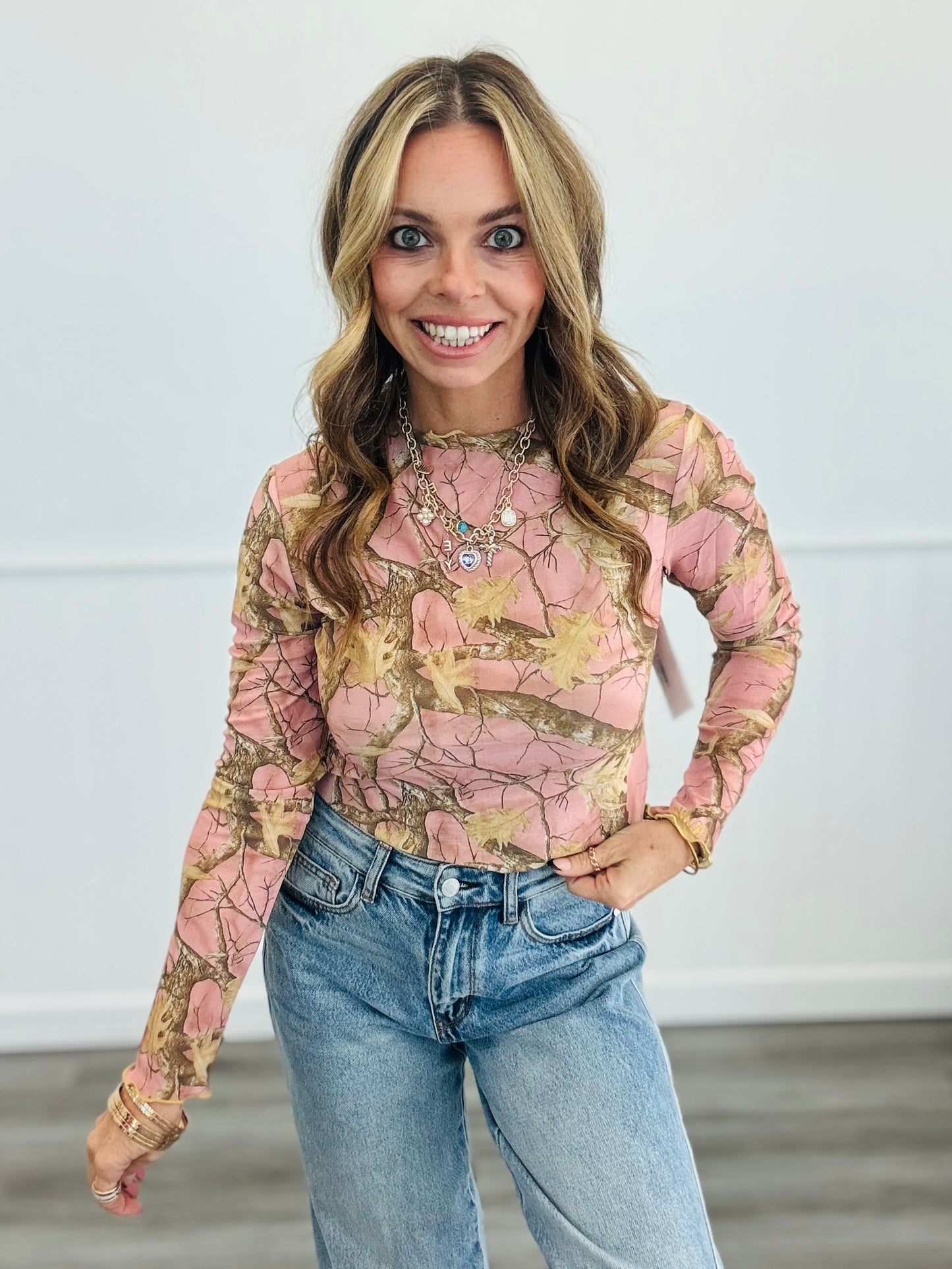 Pink Tree Camo LS Mesh Top (Reg & Plus)