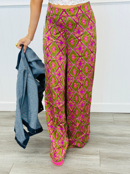 Olive Abstract Print Pants (Reg.)