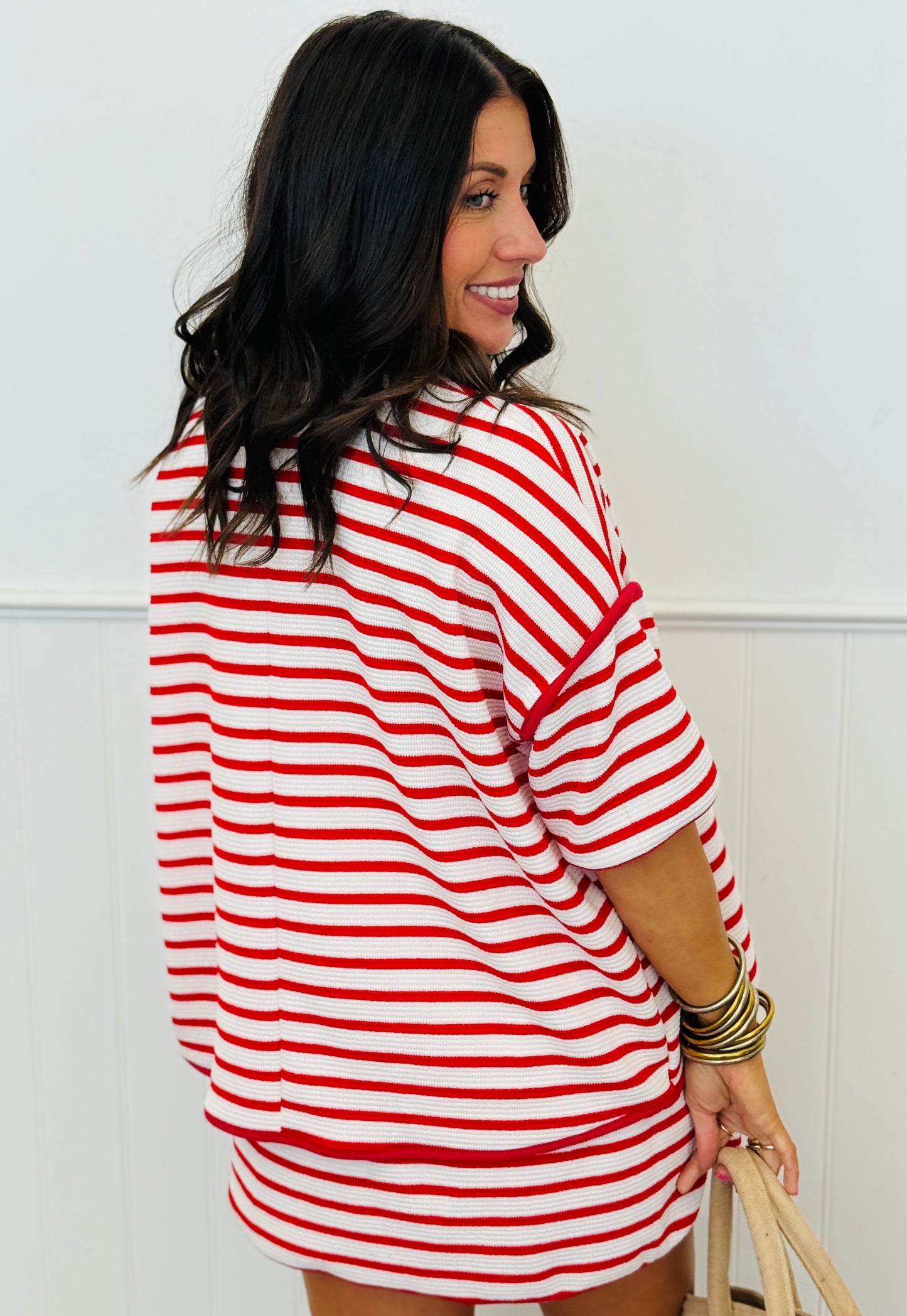 Striped Contrast Trim Boxy Top (Reg. and Plus) - 5 Colors