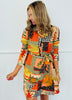 Patchwork Print Front Tie Mini Dress (Reg. and Plus)