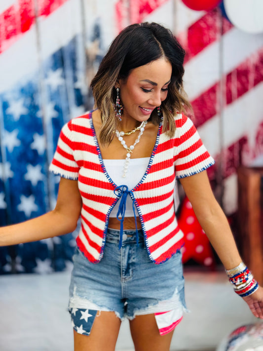 Red White & Blue Cardi Sweater Top (Reg.)