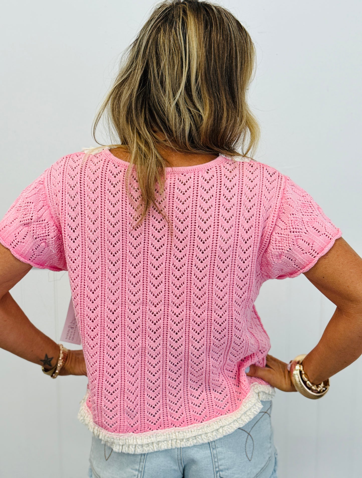 POL Peony Pink Lace Trim Sweater Top (Reg.)