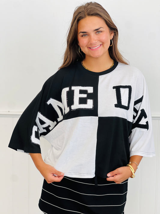 Black/White Game Day Color Block Top (Reg. and Plus)