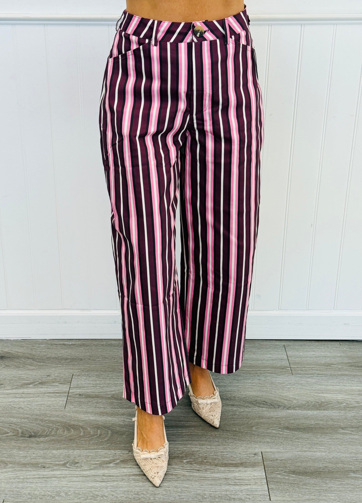 Burgundy/Pink Stripe Wide Leg Pants (Reg.)