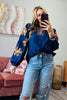 Navy Floral Embroidery Blouse (Reg. and Plus)