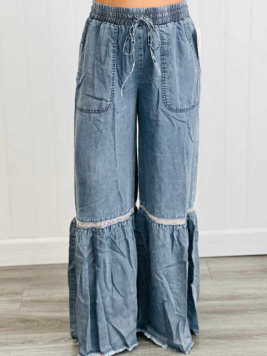 Denim Flowy Wide Leg Pants (Reg. and Plus)