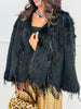 Black Sequin Tassel Faux Fur Cardigan (Reg.)