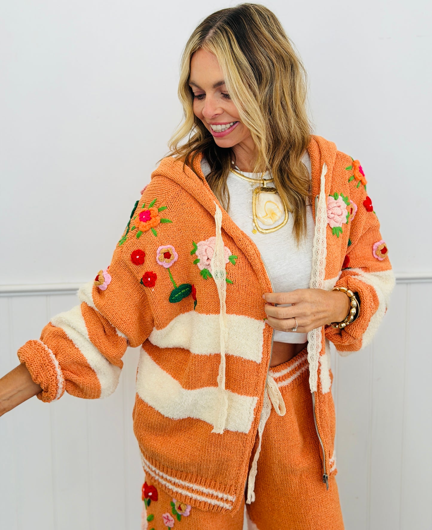 Orange Multi Contrast Stripe Sweater Cardigan (Reg.)