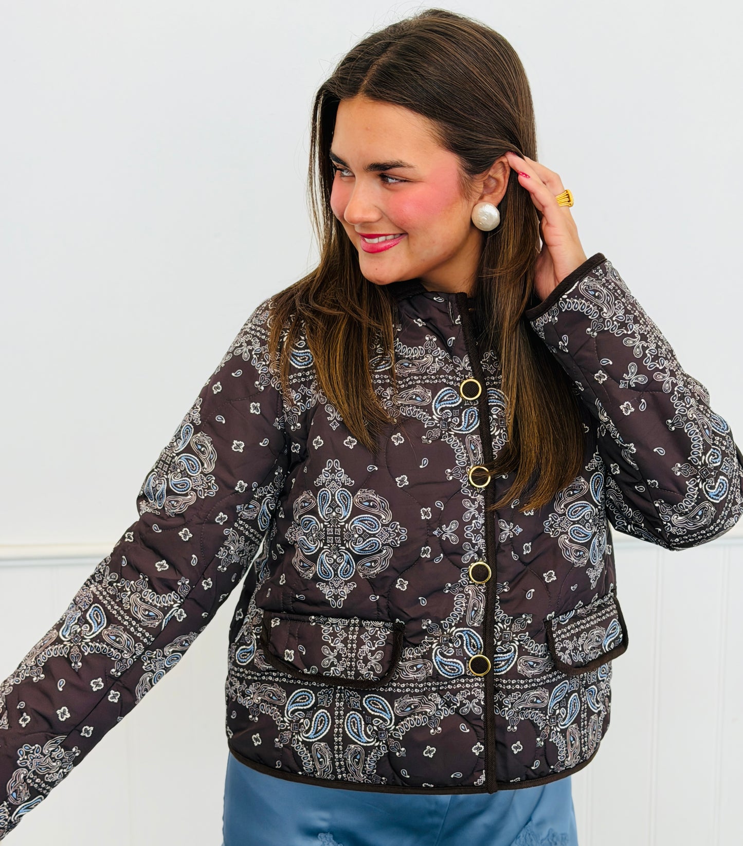 Brown Paisley Print Quilted Jacket (Reg.)