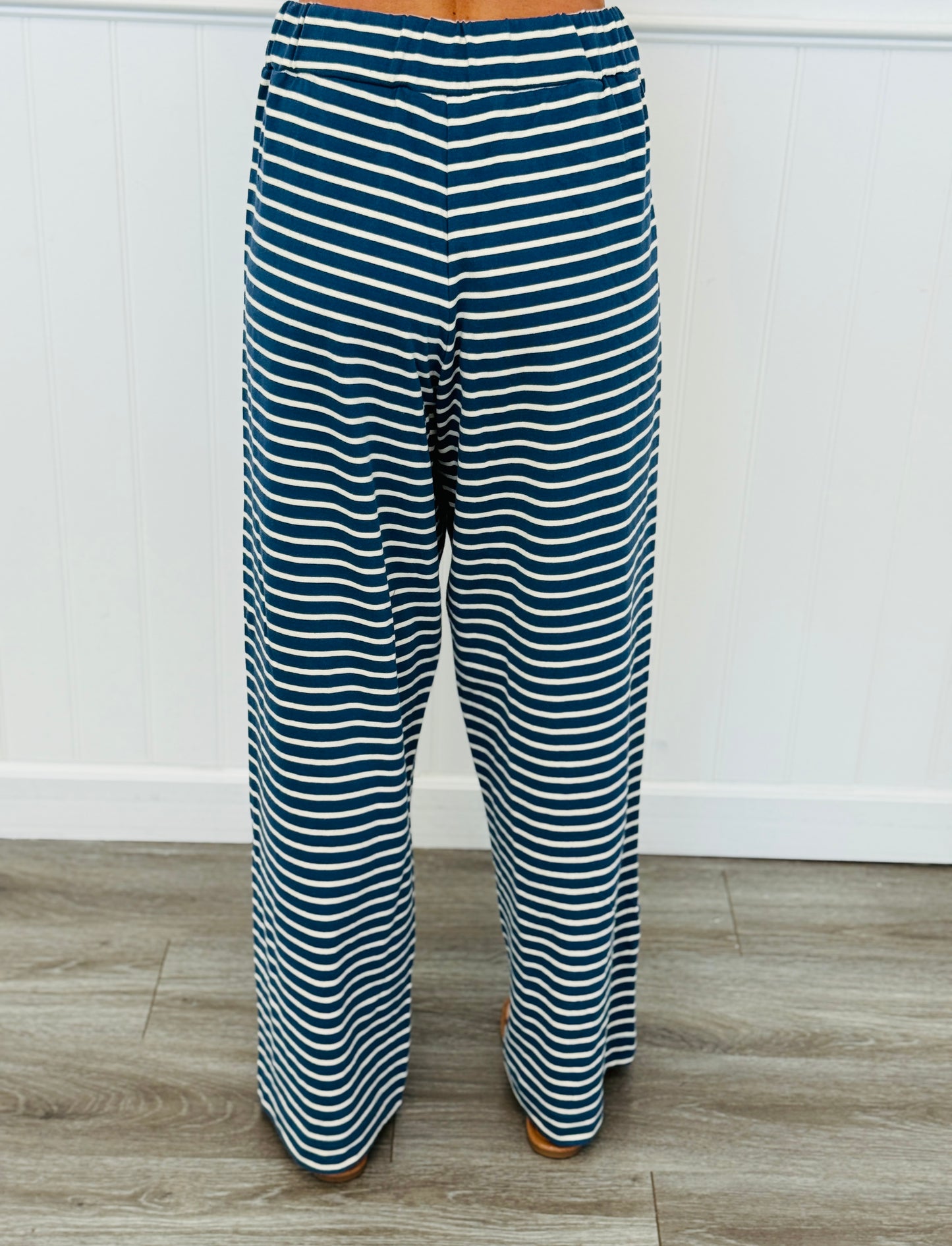 Denim/Cream Striped Slim Tube & Wide Leg Pant Set (Reg.)