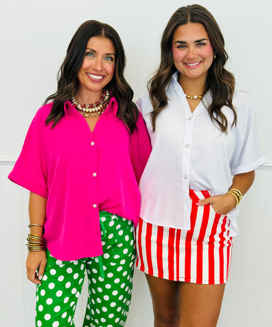 Pearl Buttons V-Neck Blouse (Reg.) - 2 Colors