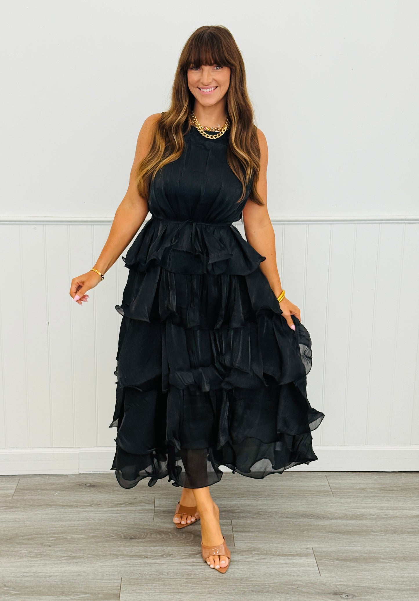Shimmer Ruffle Tiered Sleeveless Maxi Dress (Reg. & Plus) - 3 Colors