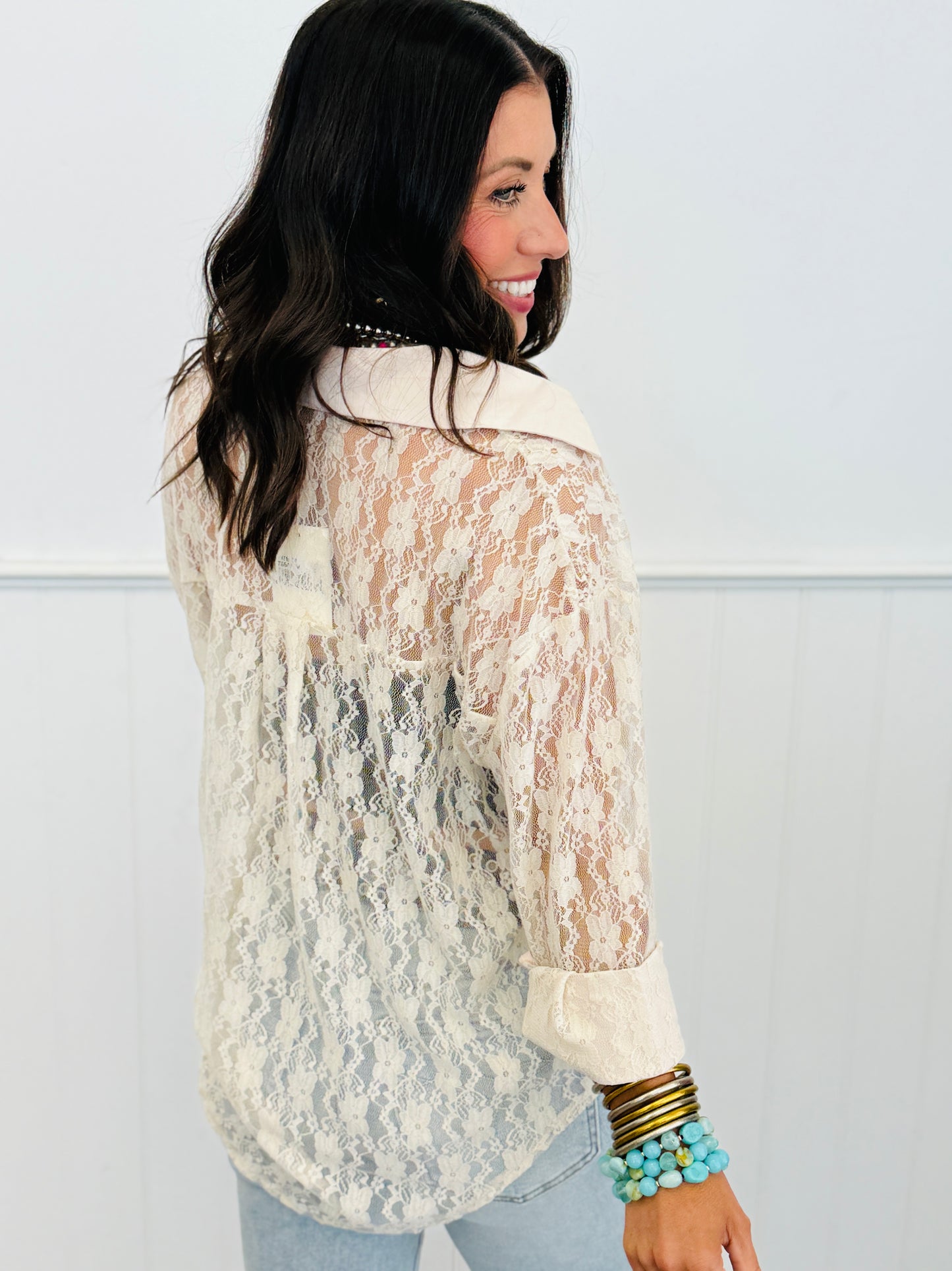 Ivory Lace Kathryn Button-Up Blouse (Reg. and Plus)