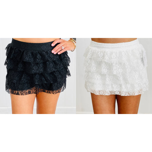 Lace Ruffle Tiered Mini Skirt (Reg.) - 2 Colors