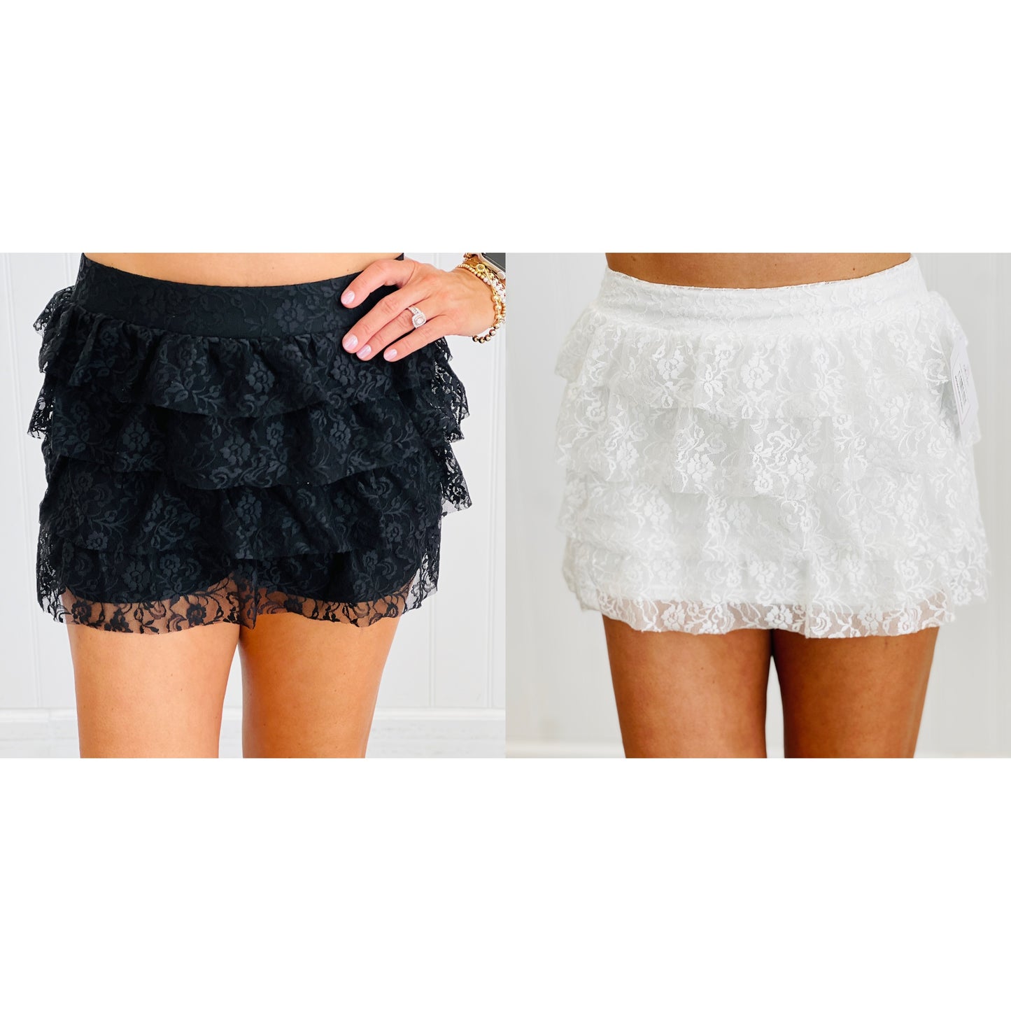 Lace Ruffle Tiered Mini Skirt (Reg.) - 2 Colors