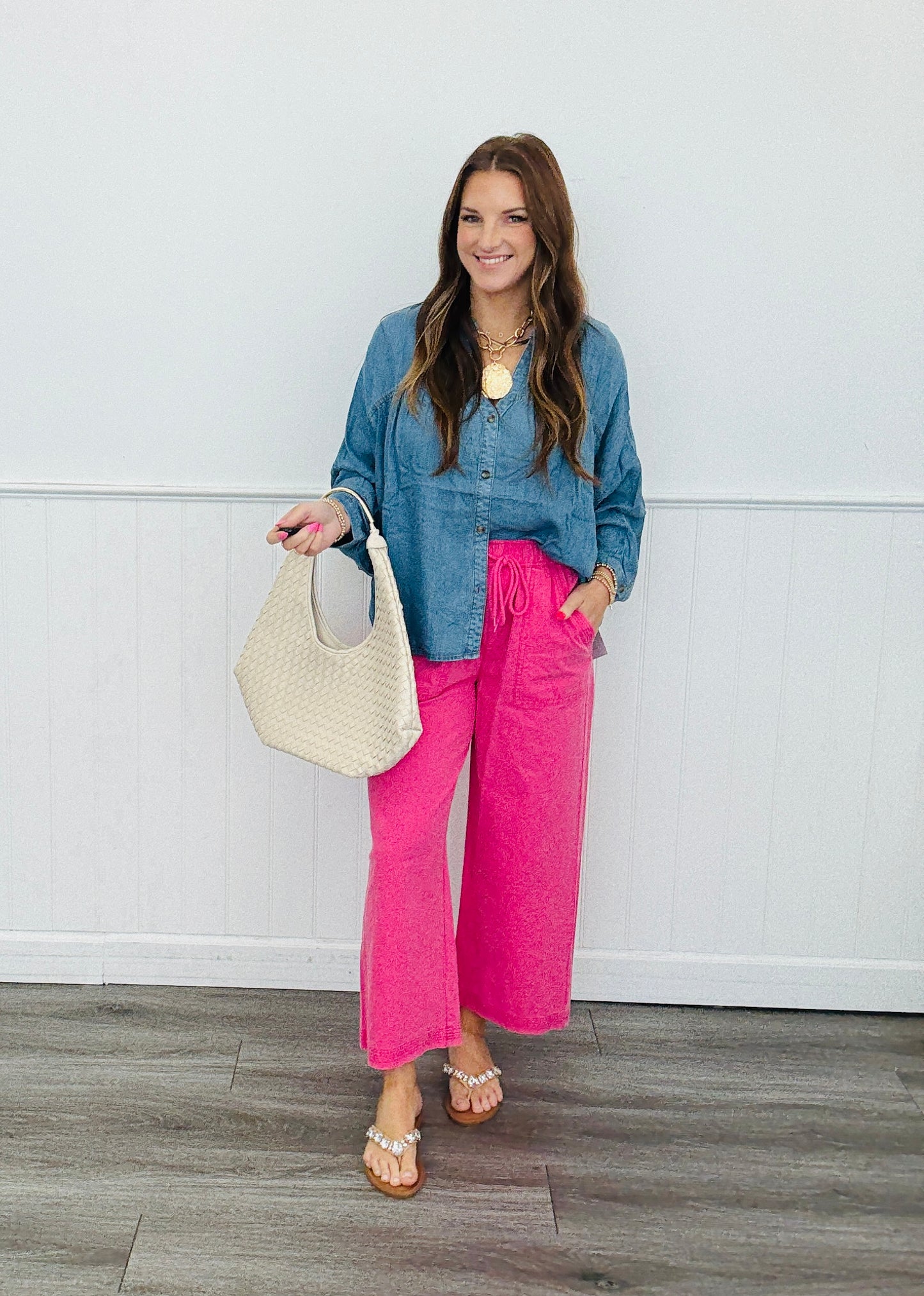 Denim V-Neck Button Up Top (Reg. and Plus)