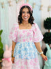 Pink/Blue Floral Fantasy Midi Dress (Reg)