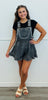 Black Denim Guitar Strap Overall Romper (Reg.)