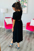 Black Solid Short Sleeve Maxi Dress (Reg. and Plus)