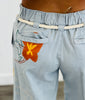 Light Denim Floral Embroidered Pants (Reg.)