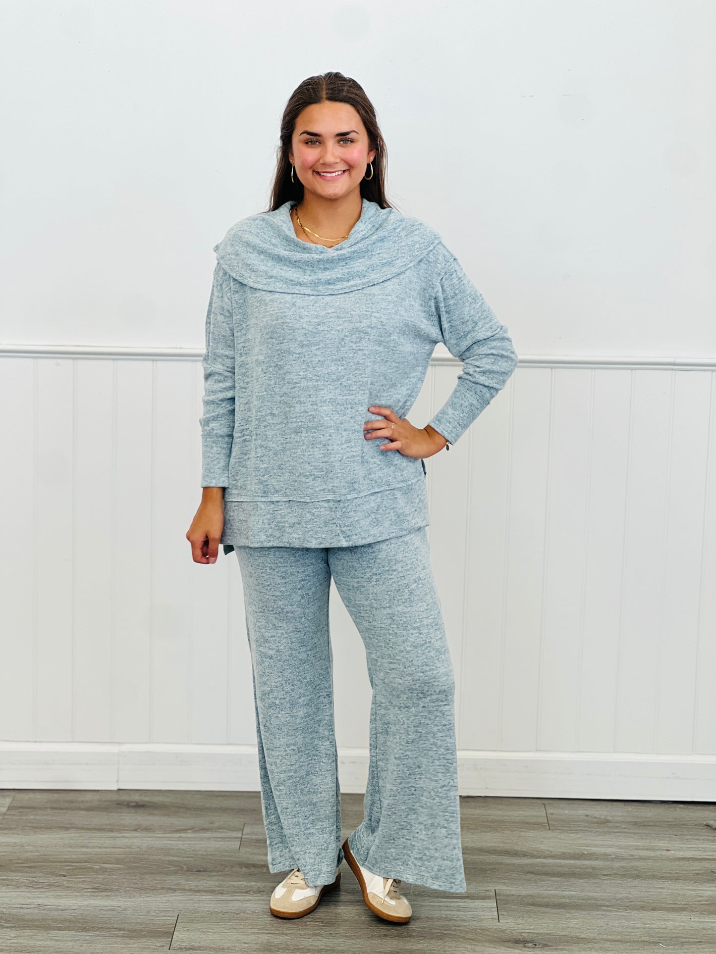 Dear Scarlett Fold Over Collar Detail Top & Pants Set (Reg. and Plus) - 5 Colors
