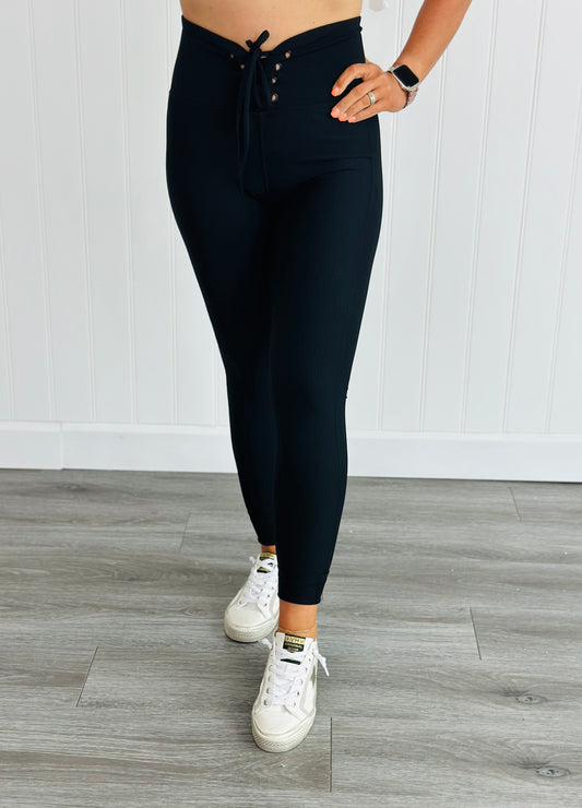 Black Lace Up Leggings (Reg)