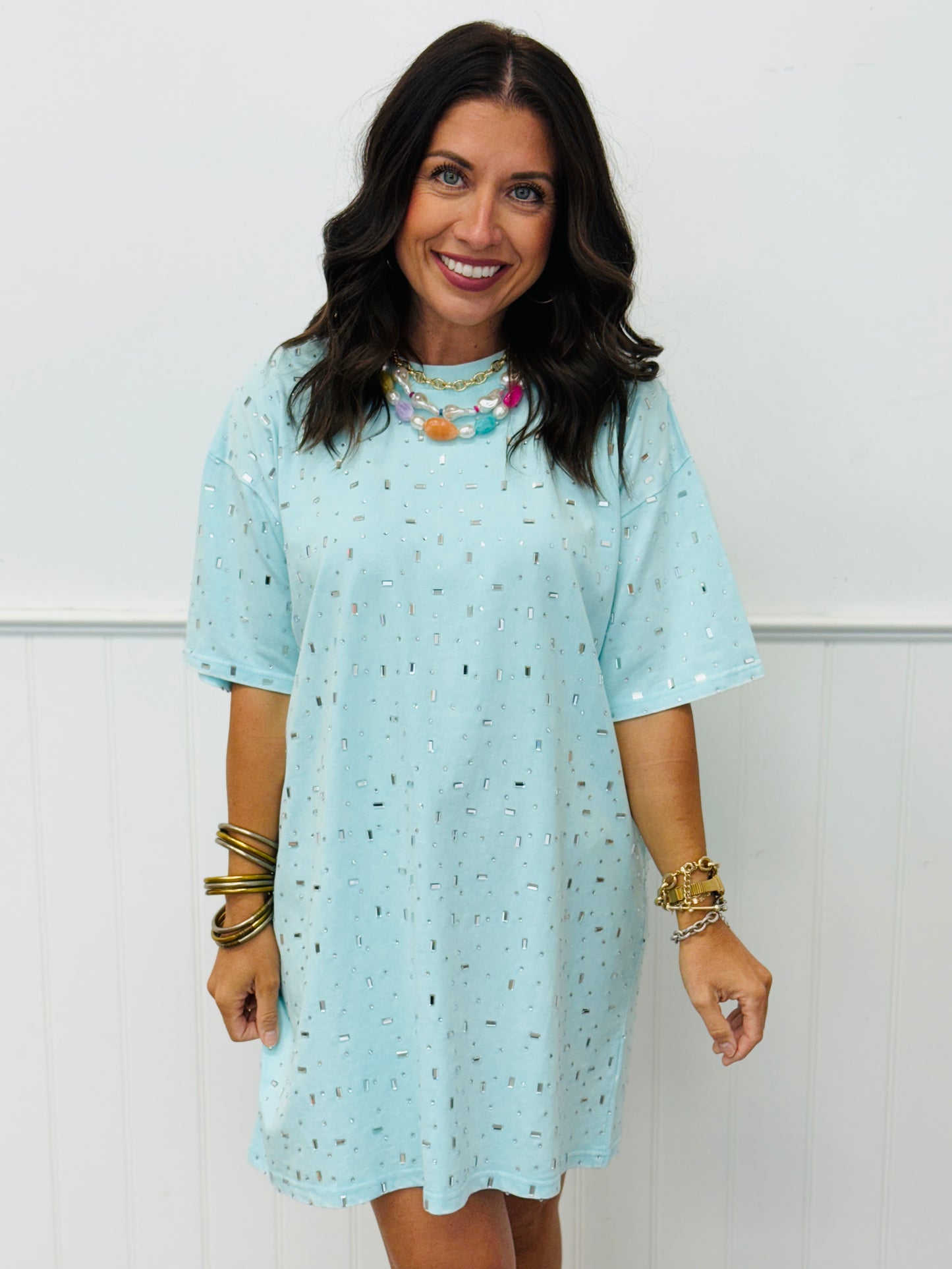 Washed Out Turquoise Washed Turquoise Multi Rhinestones Top (Reg.) – Walker Rose Boutique