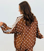 Mocha Polka Dot Side Striped Jacket & Pants Set (One Size)