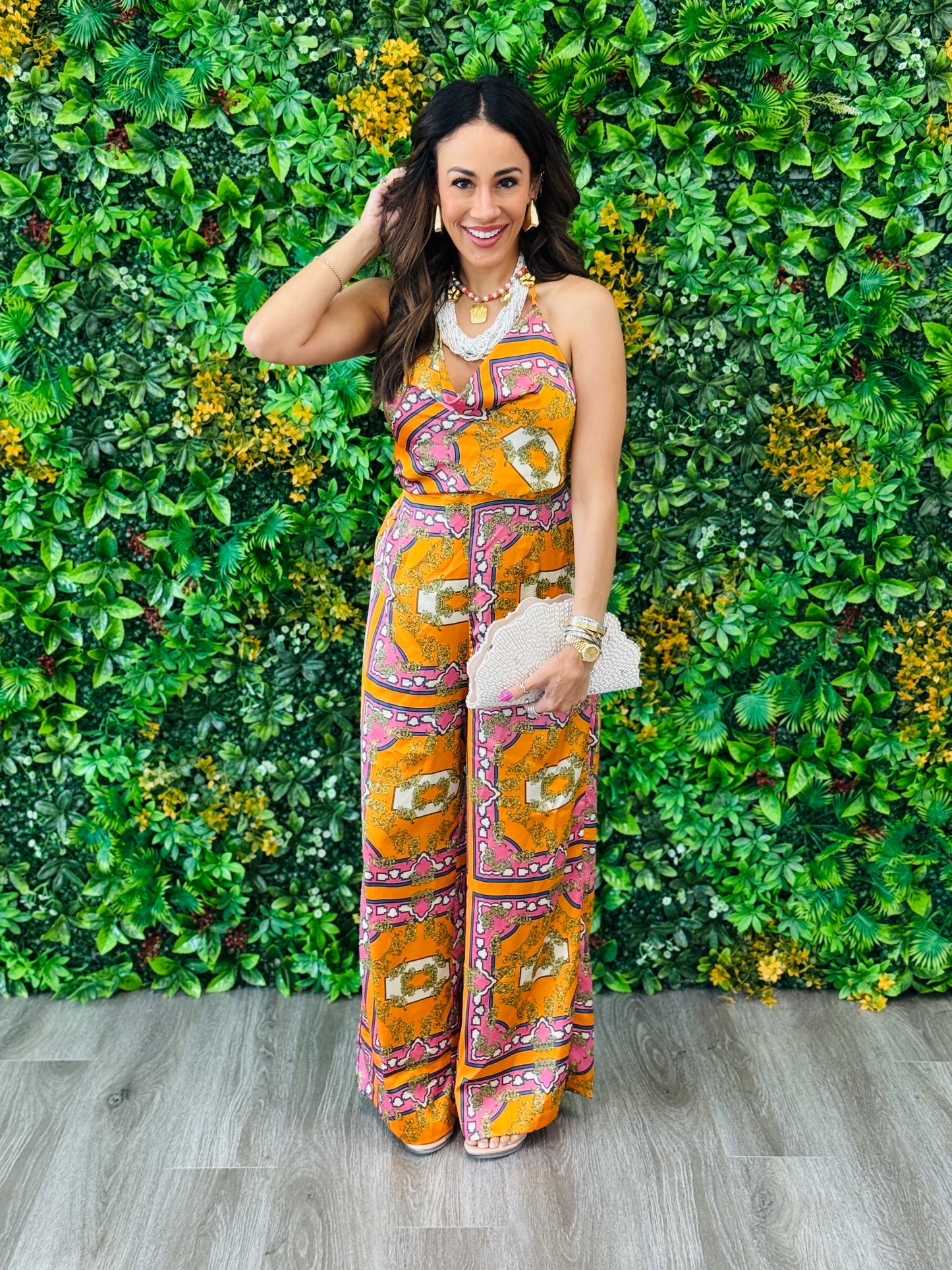 Tangerine/Pink Open Back Jumpsuit (Reg.)