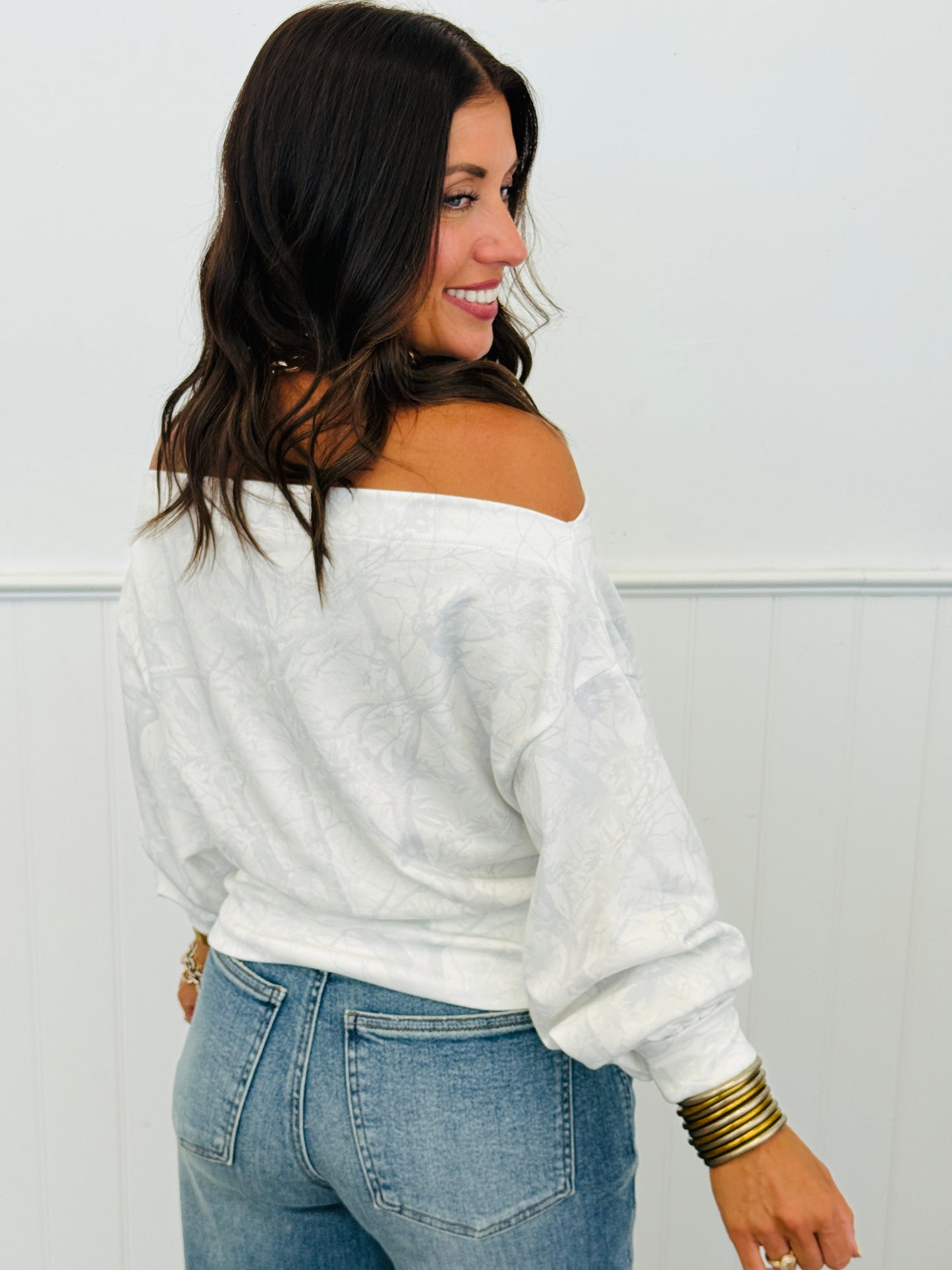 Camo Off Shoulder Sweatshirt (Reg.) - 2 Colors