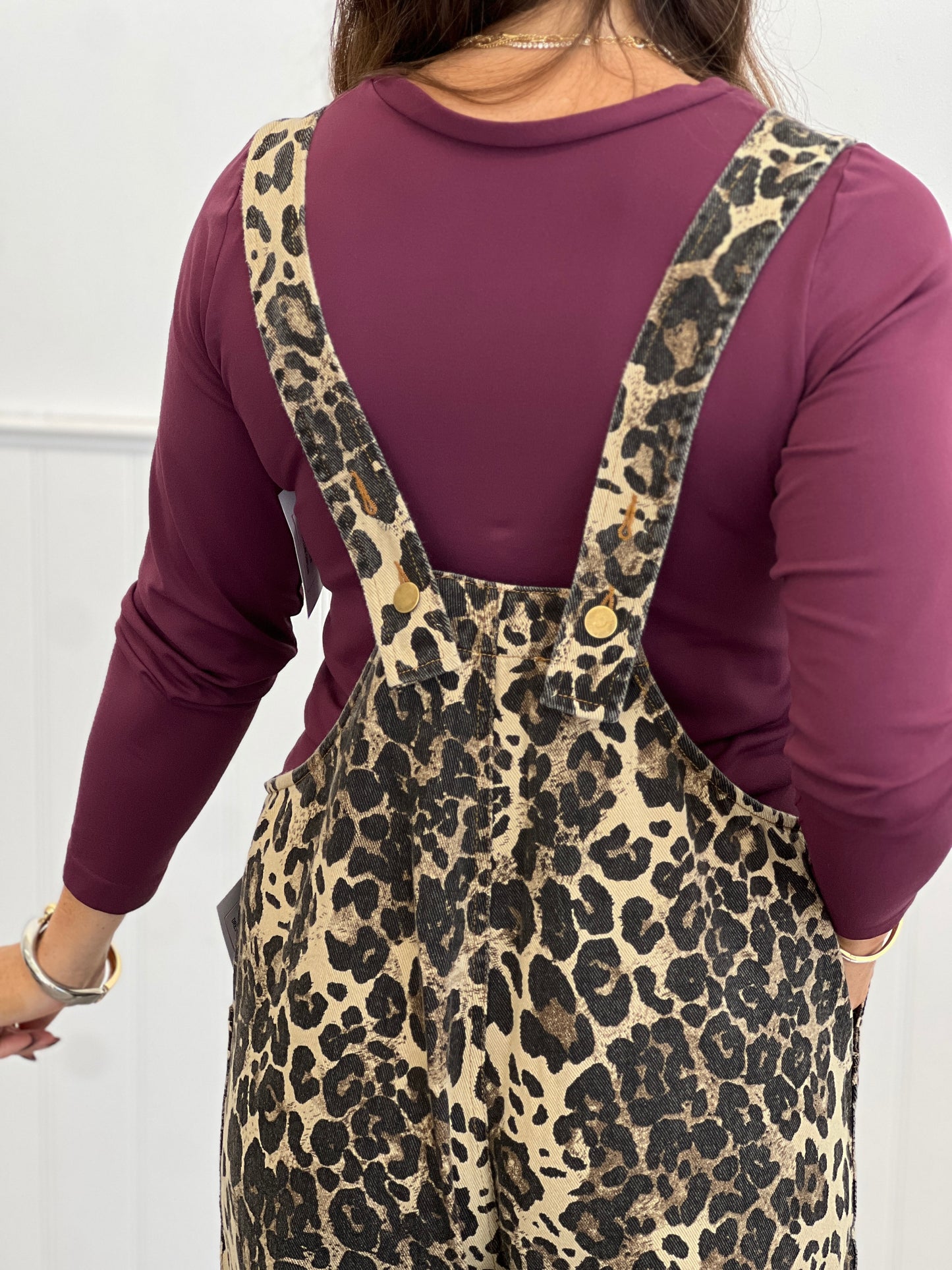 Acid Washed Leopard Printed Denim Jumpsuit (Reg & Plus)