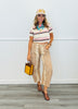 Contrast Trim Striped Tee Top (Reg.)-3 Colors