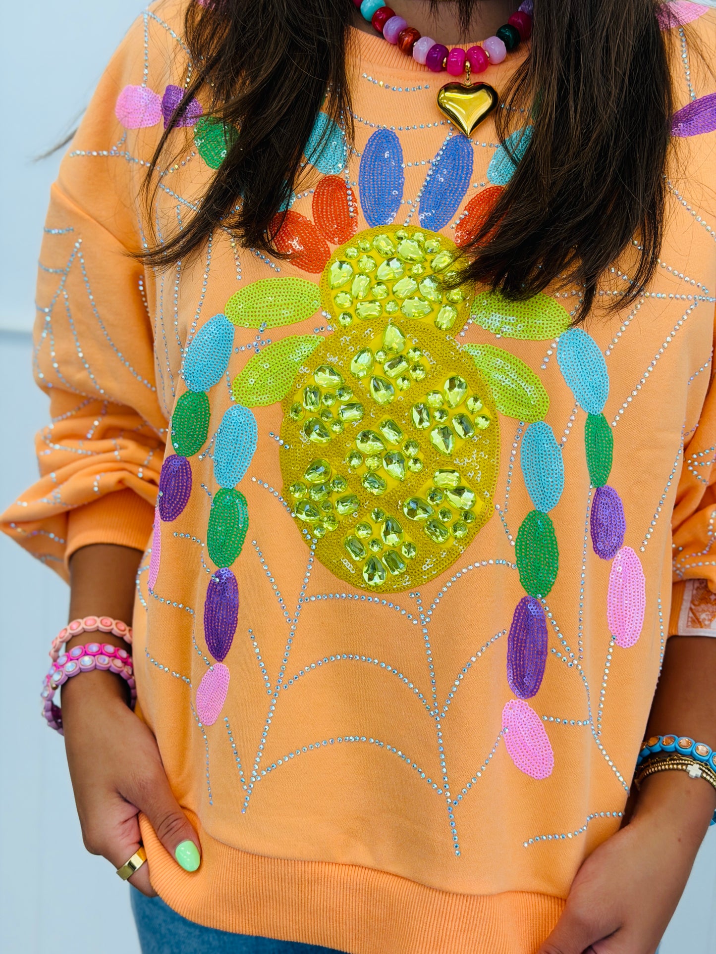 Queen Of Sparkles Light Orange Oversized Spider On Web Sweatshirt (Reg. and Plus)