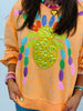 Queen Of Sparkles Light Orange Oversized Spider On Web Sweatshirt (Reg. and Plus)