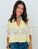 POL Yellow Floral Lace Up Back Top (Reg.)